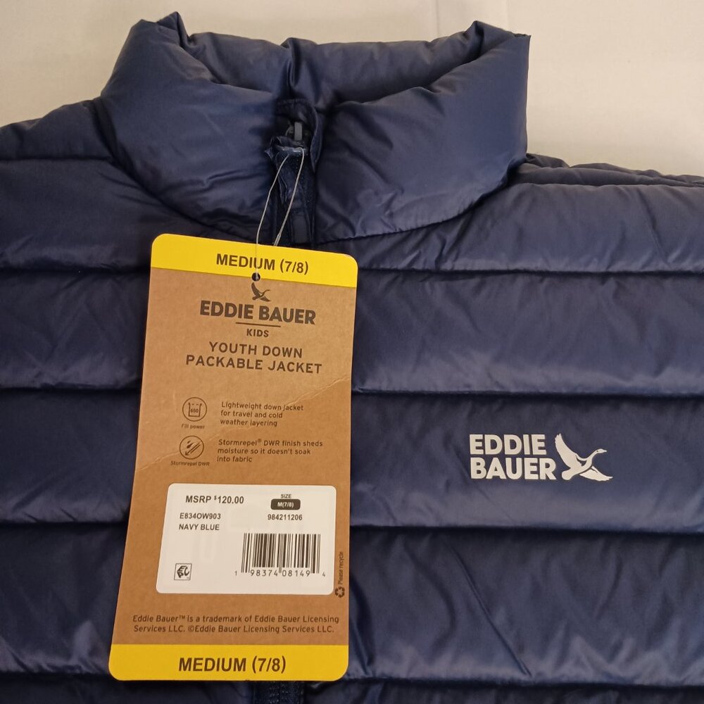 Eddie Bauer Youth Packable Down Jacket Youth 7/8 NWT - Picture 9 of 16